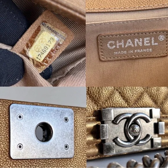 Chanel Medium Boy Metallic Dark Gold Glitter Quilted Women's Bag - Picture 2 of 6